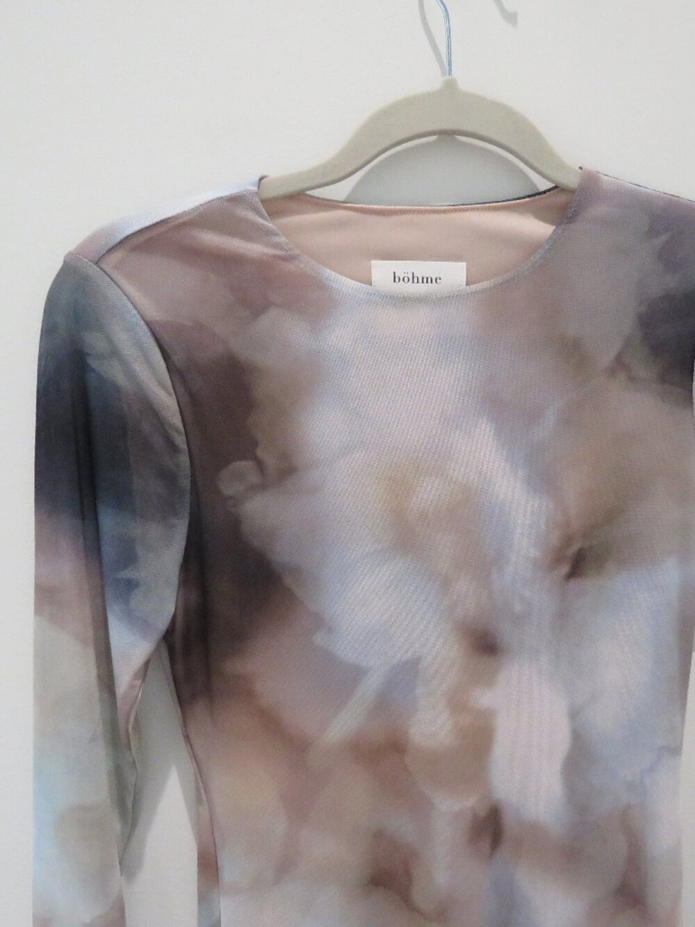 BOHME Jamie Watercolor Bodycon Mesh Maxi Dress XS Neutral Minimalist Abstract - Picture 4 of 15